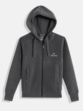 Alcis Boys Charcoal Grey Solid Hooded Sweatshirt