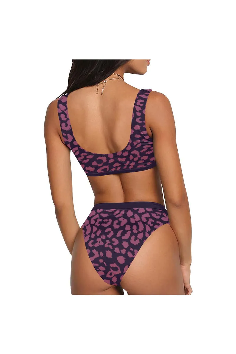 Berry Leopard Sport Top & High-Waisted Bikini Swimsuit