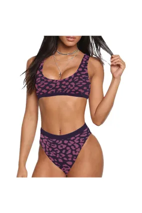 Berry Leopard Sport Top & High-Waisted Bikini Swimsuit