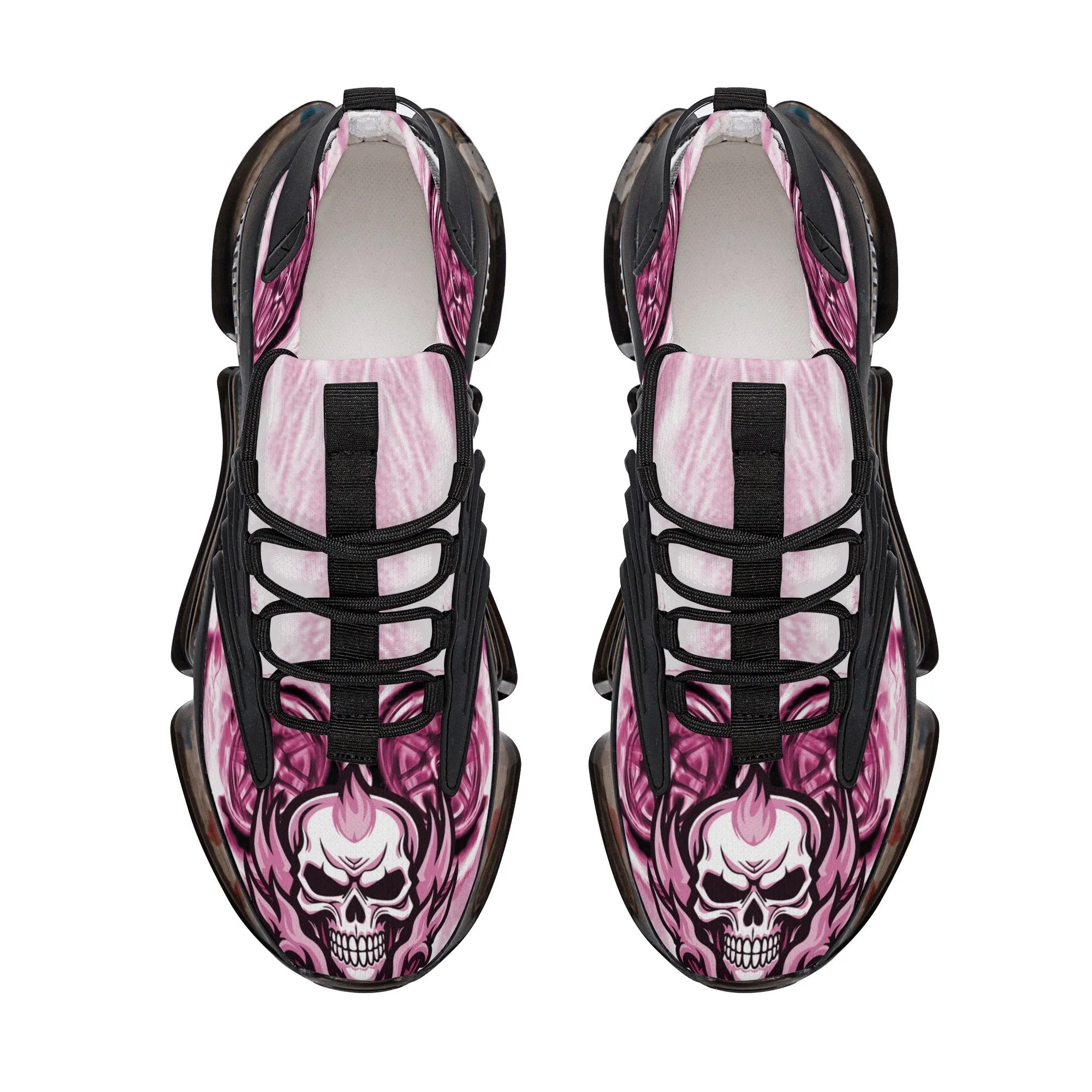 Best Womens Max Air Heel React Sneakers - Pink Flaming Skull & Wheels HeroicU