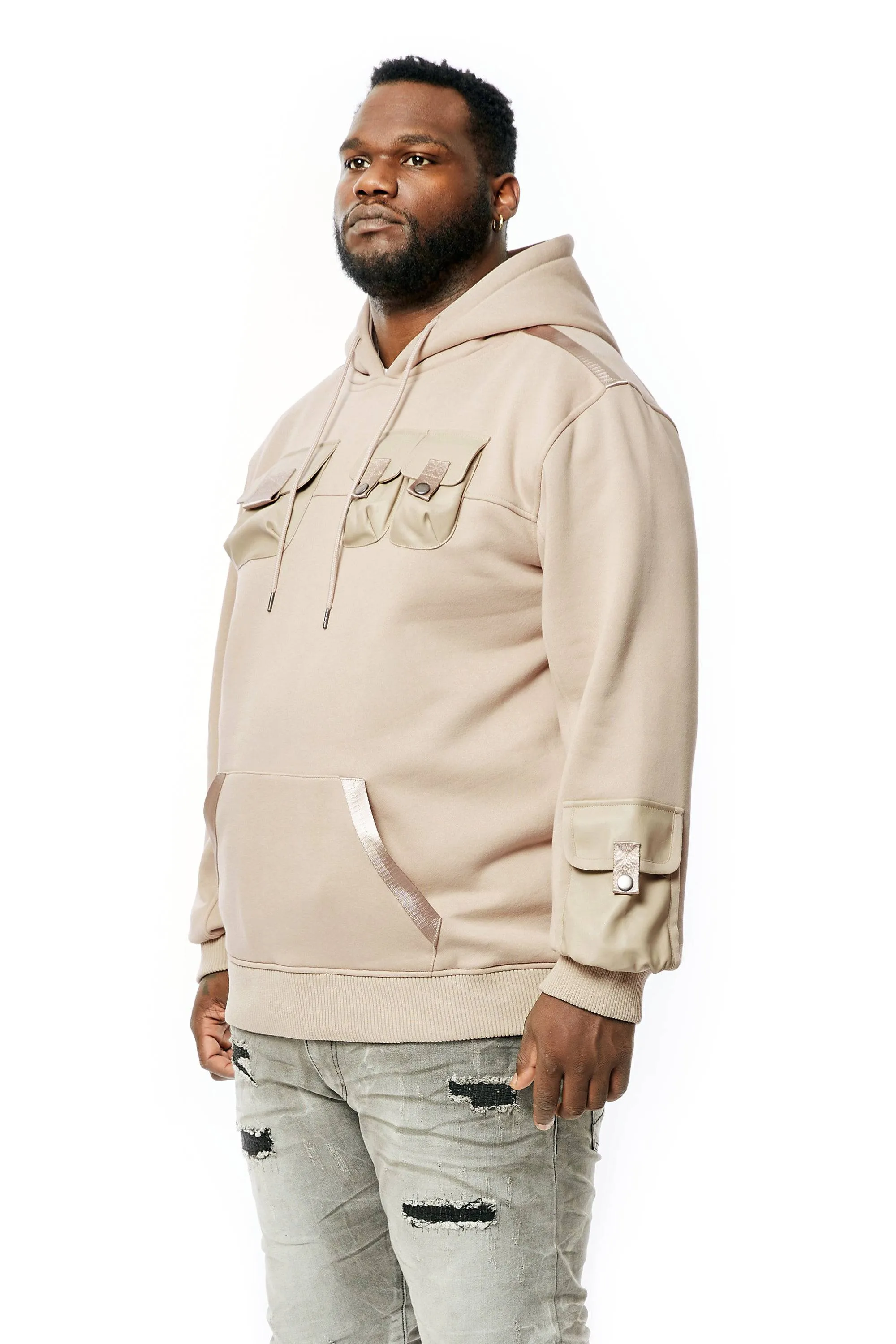 Big and Tall Mixed Media Utility Fleece Hoodie - Latte