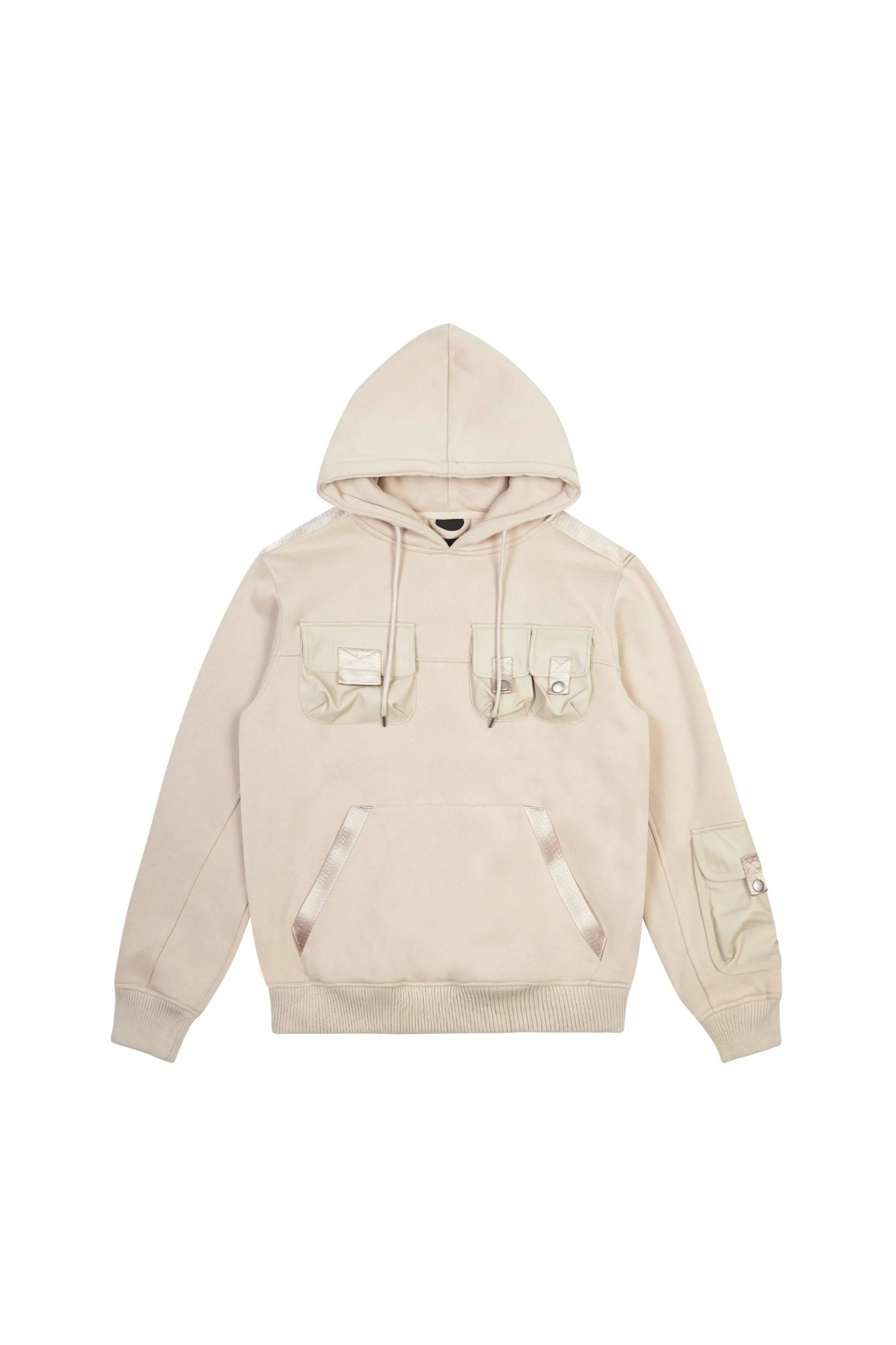 Big and Tall Mixed Media Utility Fleece Hoodie - Latte