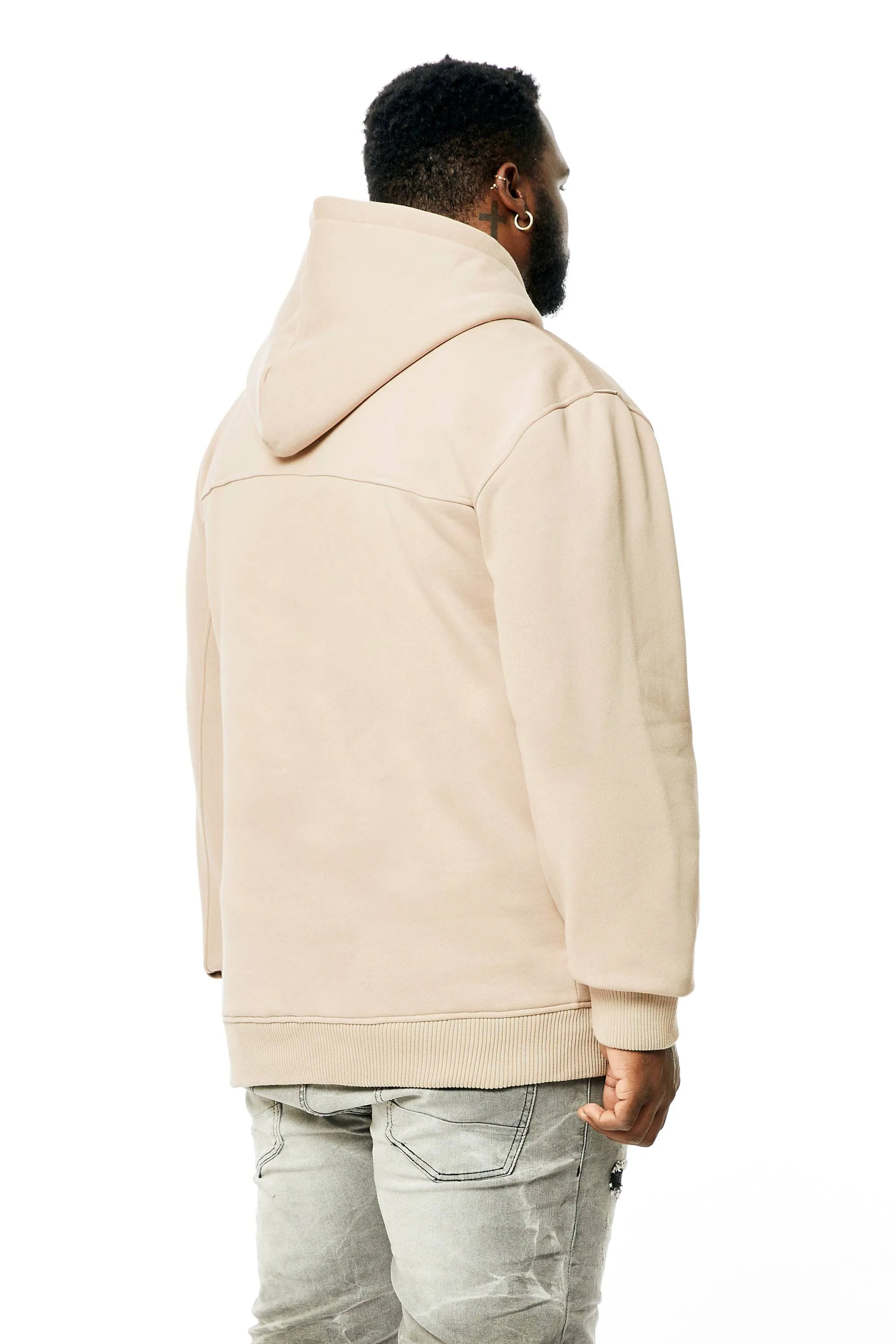 Big and Tall Mixed Media Utility Fleece Hoodie - Latte