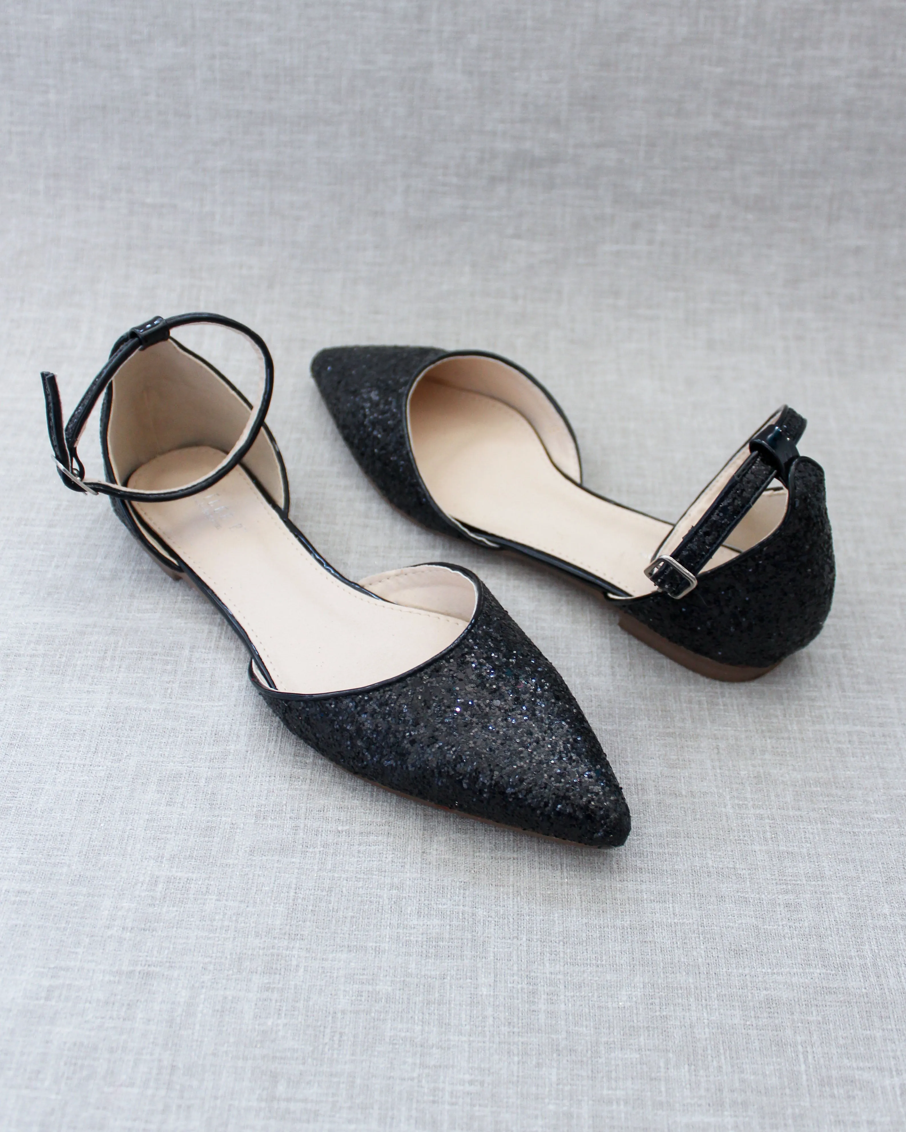 Black Rock Glitter Ankle Strap Flats