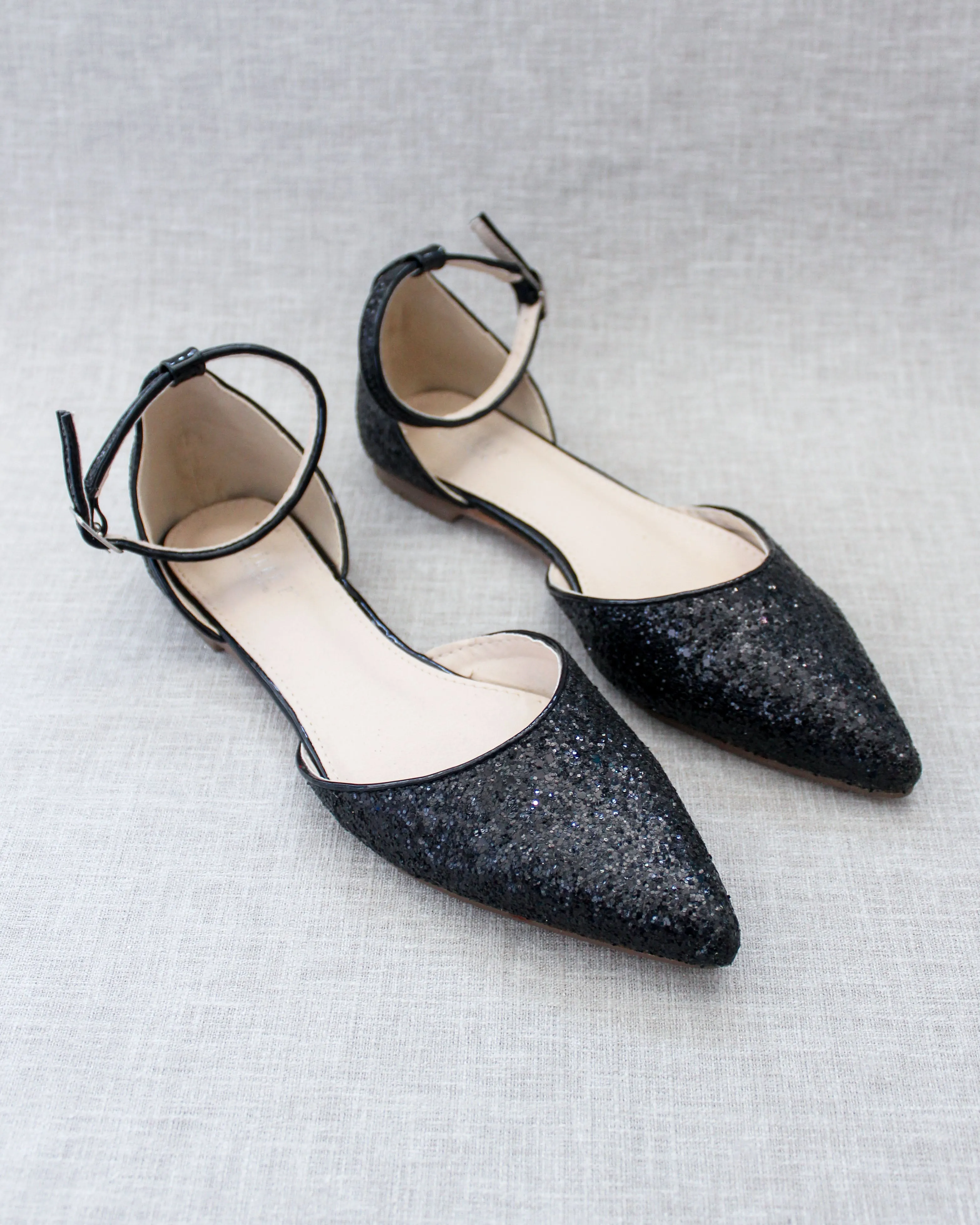 Black Rock Glitter Ankle Strap Flats