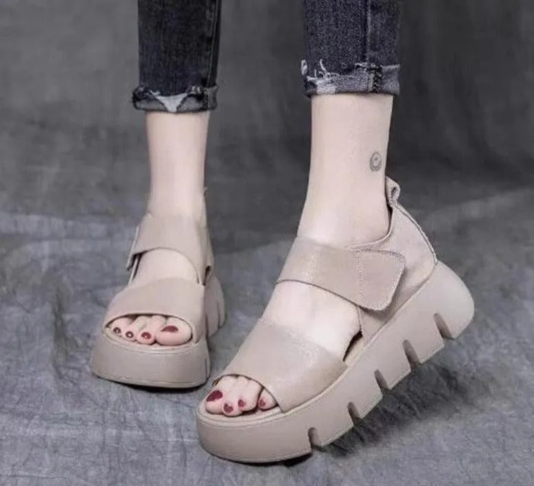 Block Heel Peep Toe Wedge Sandals