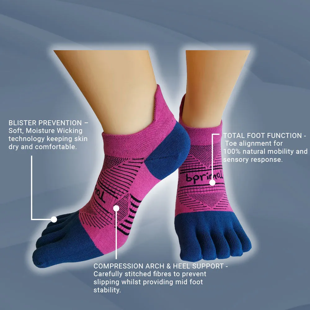 Bprimal Performance Five-Toe Socks - Womens - Regular Weight - No-Show - Pink/Navy