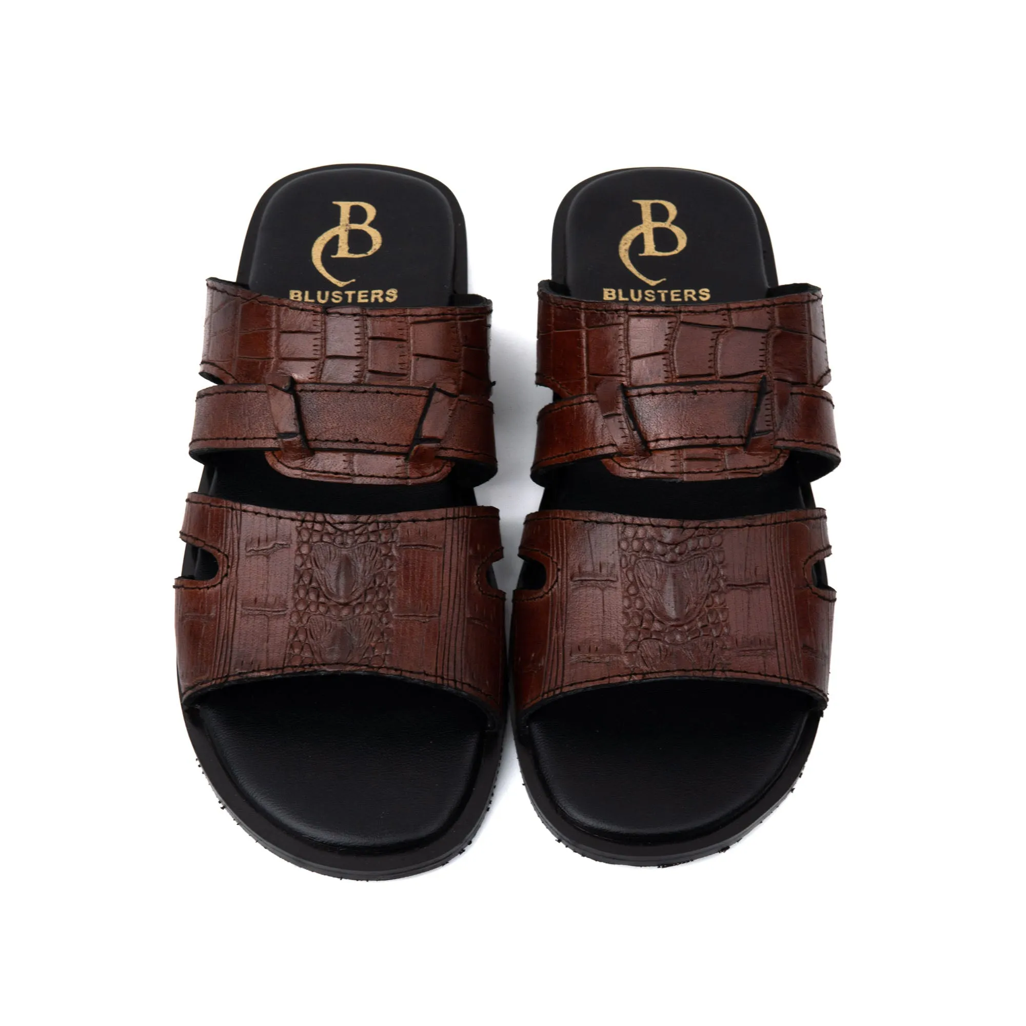 Brown Engraved Premium Leather Slippers