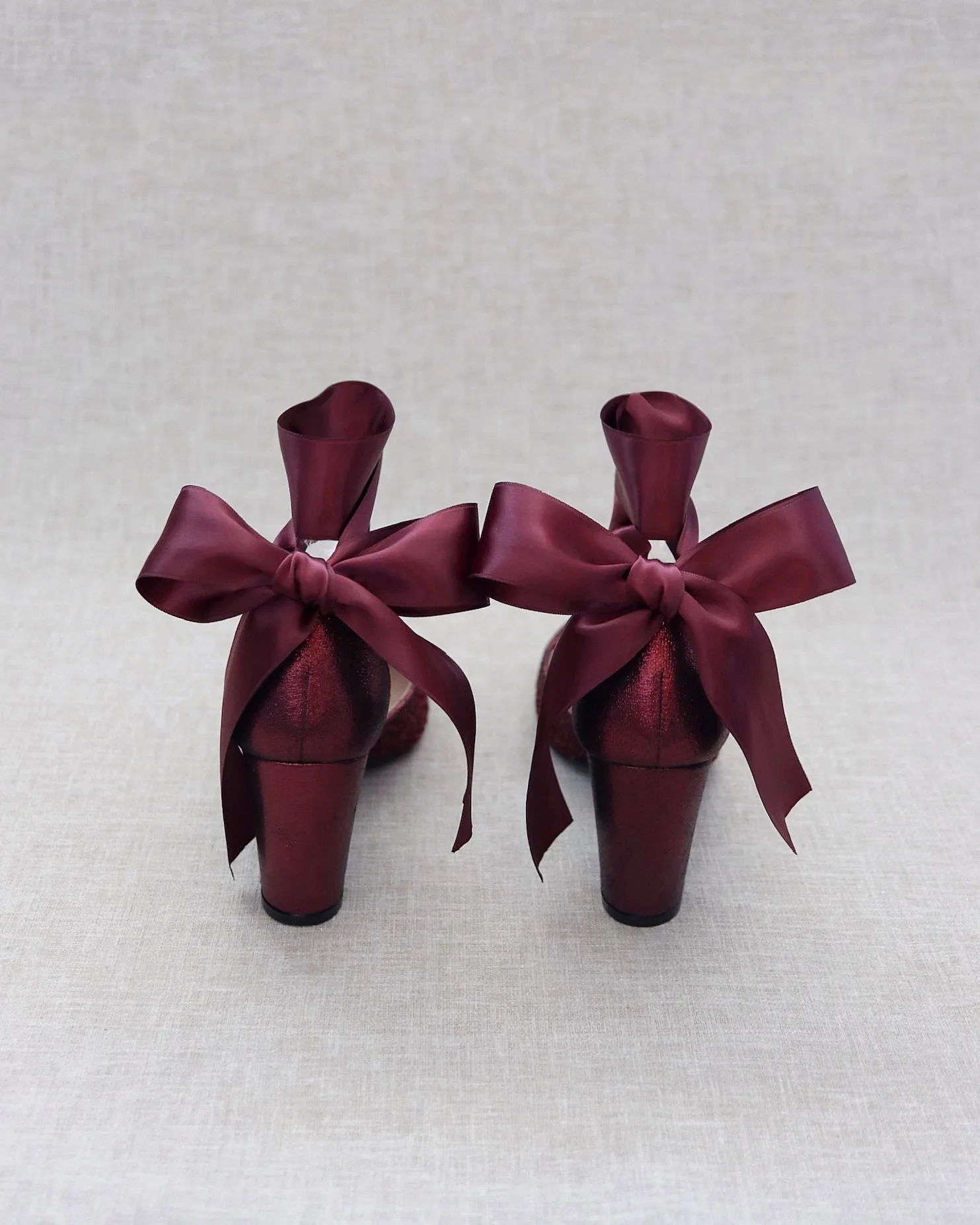 Burgundy Rock Glitter Block Heel with Wrapped Satin Tie