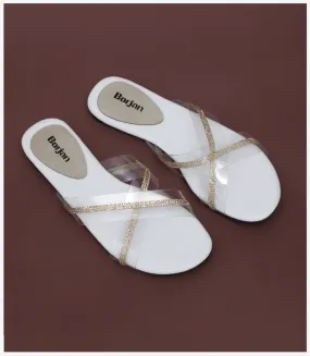 BW8043-WHITE-Women Casual Slipper