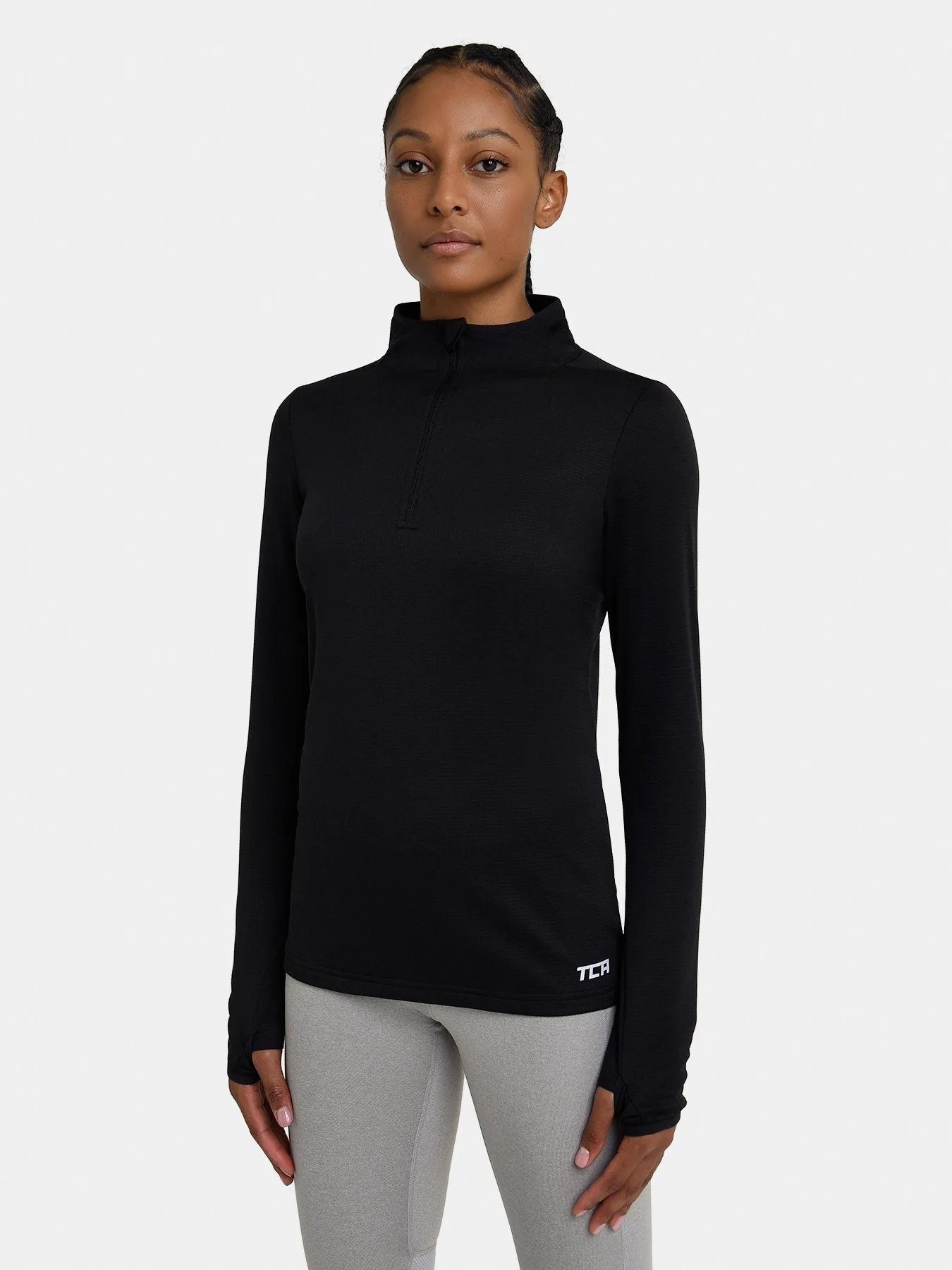 Cloud Fleece Quarter Zip Running Top For Women With Thumbholes & Side Zip Pocket