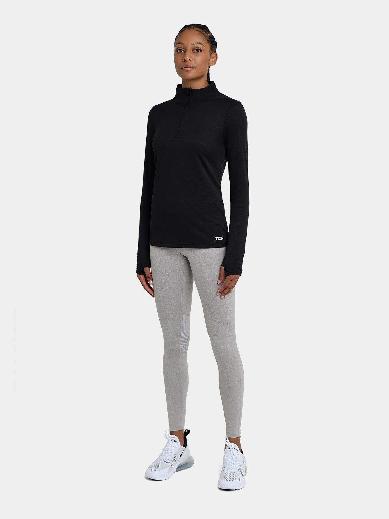 Cloud Fleece Quarter Zip Running Top For Women With Thumbholes & Side Zip Pocket