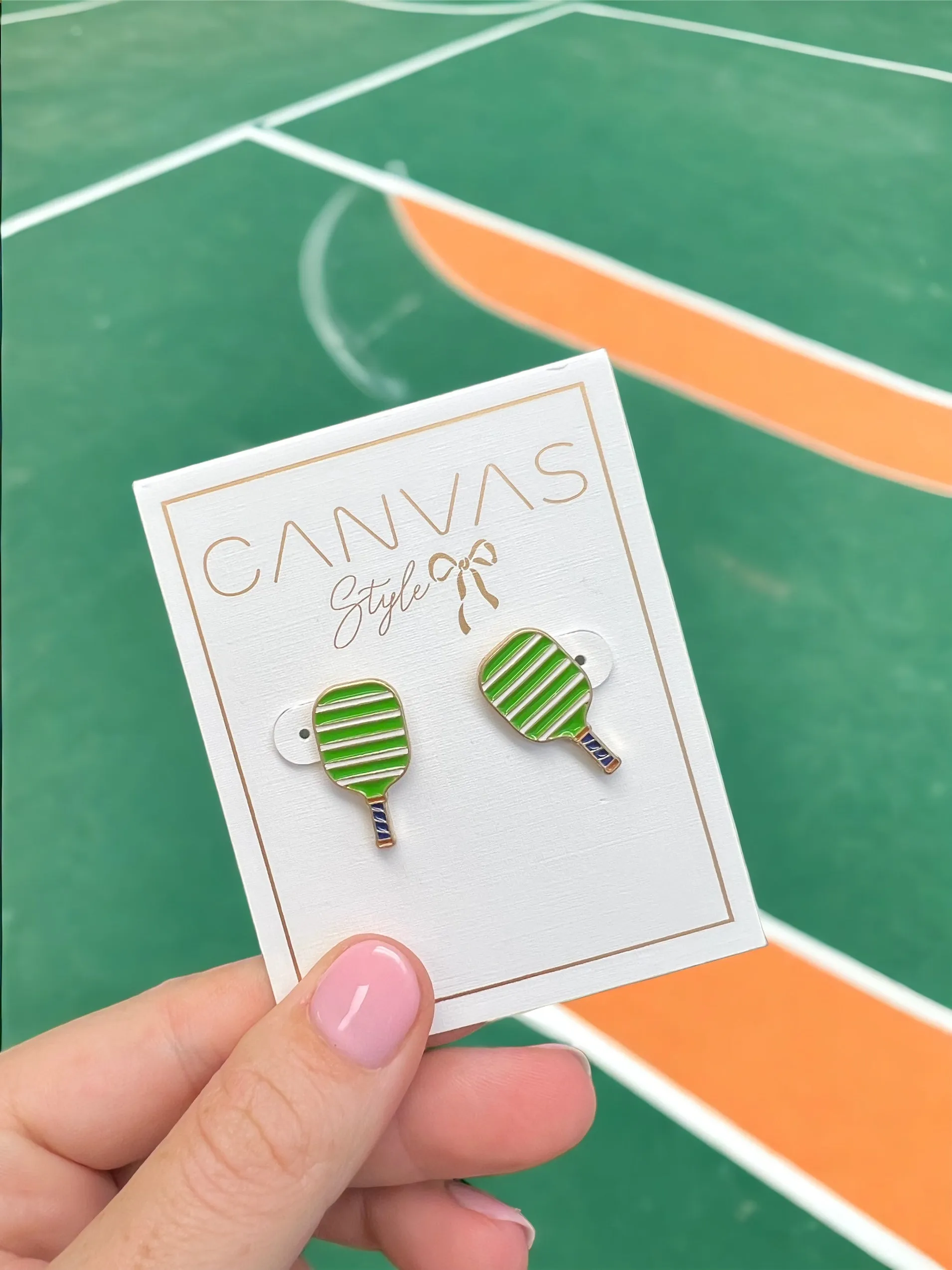 Ellie Pickleball Paddle Stud Earrings - Green