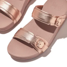 'FitFlop' Women's Adjustable Buckle Metallic Leather Slide Sandal - Rose Gold