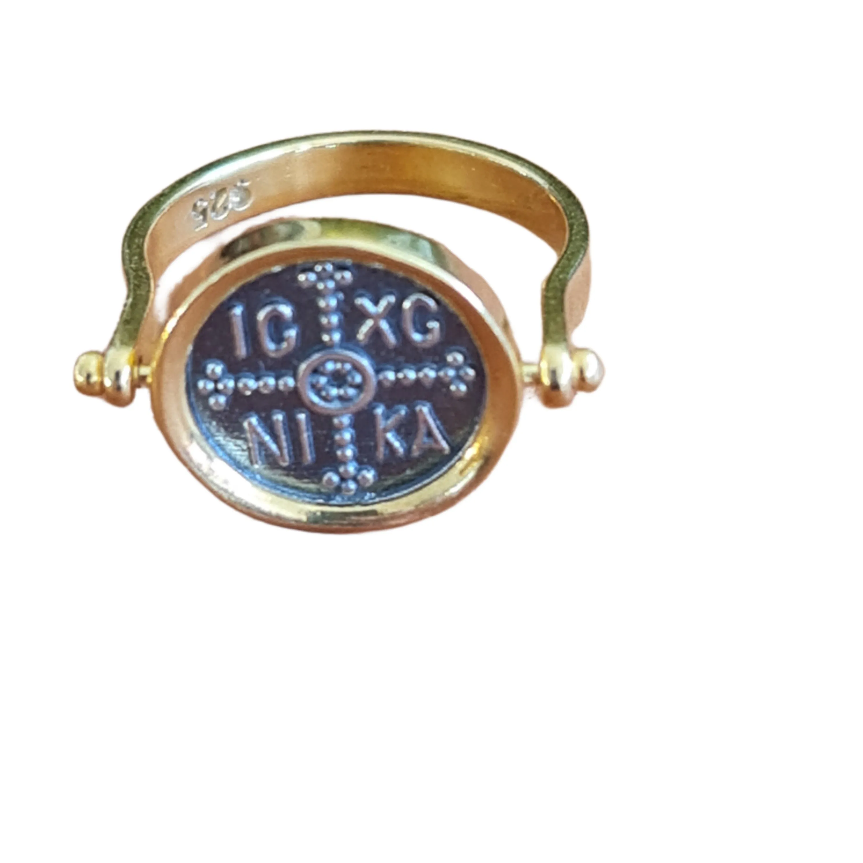 Greek ICXC NIKA Constandine and Elleni flip ring