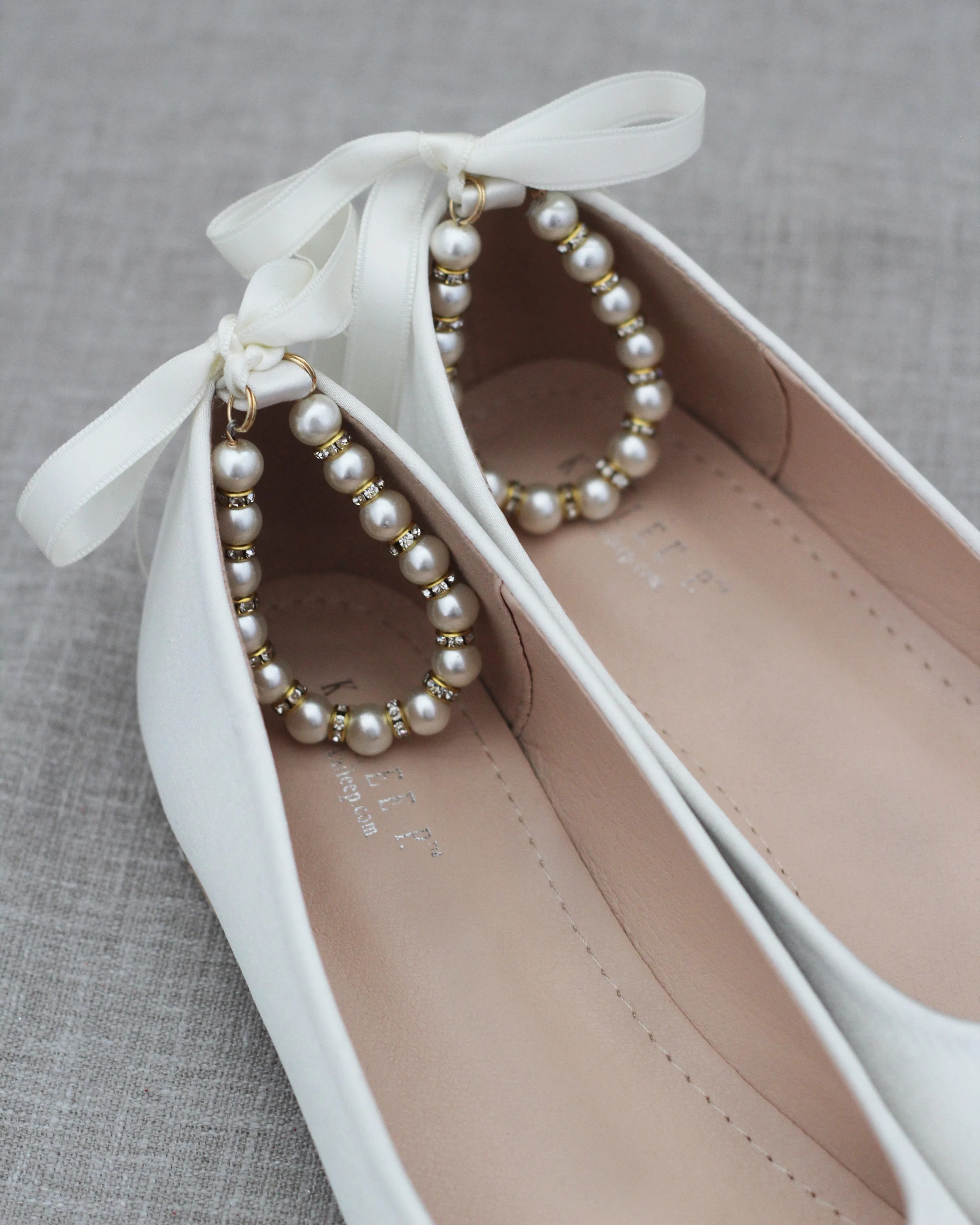 Ivory Bridal Round Toe Flat with Pearl Strap