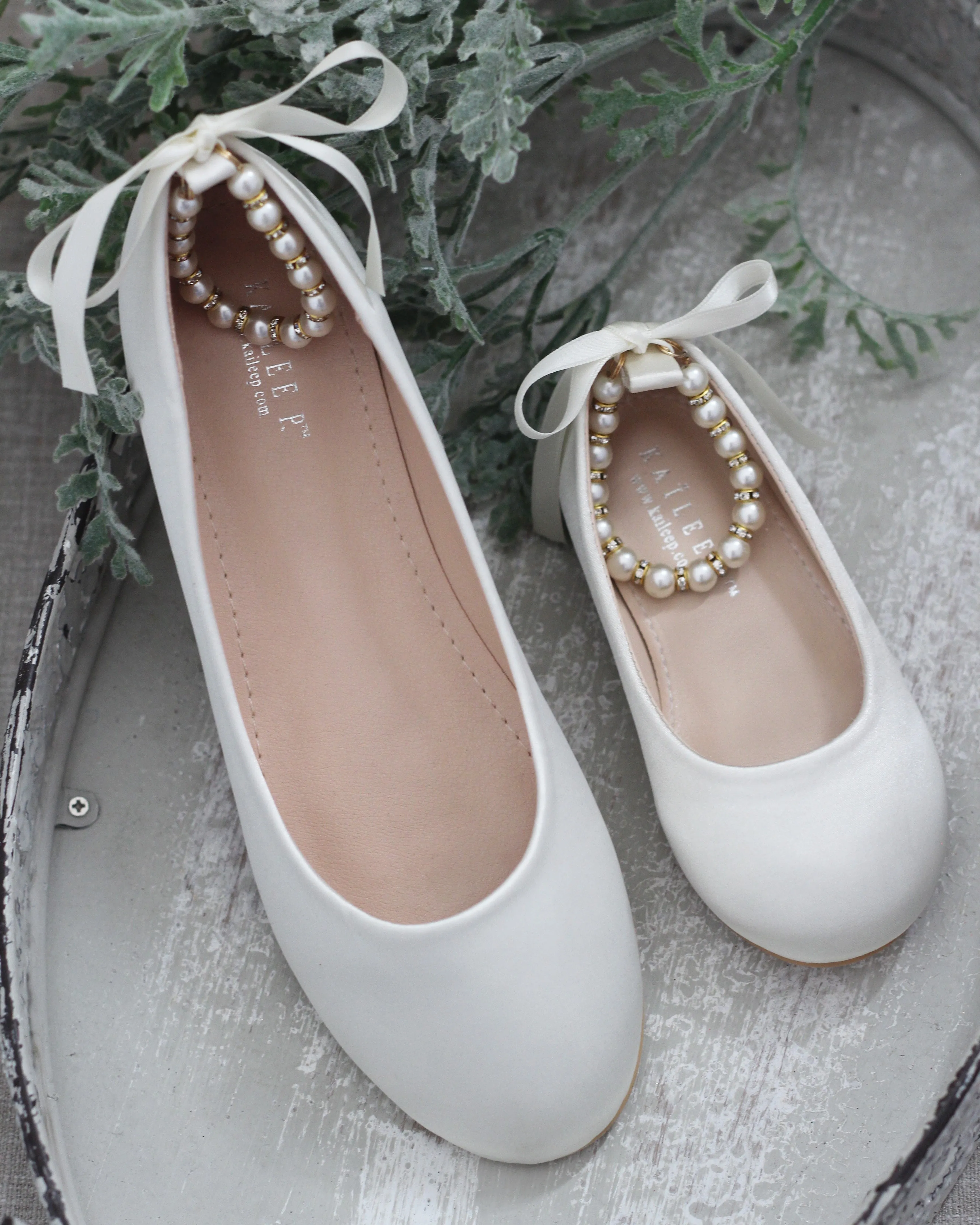 Ivory Bridal Round Toe Flat with Pearl Strap