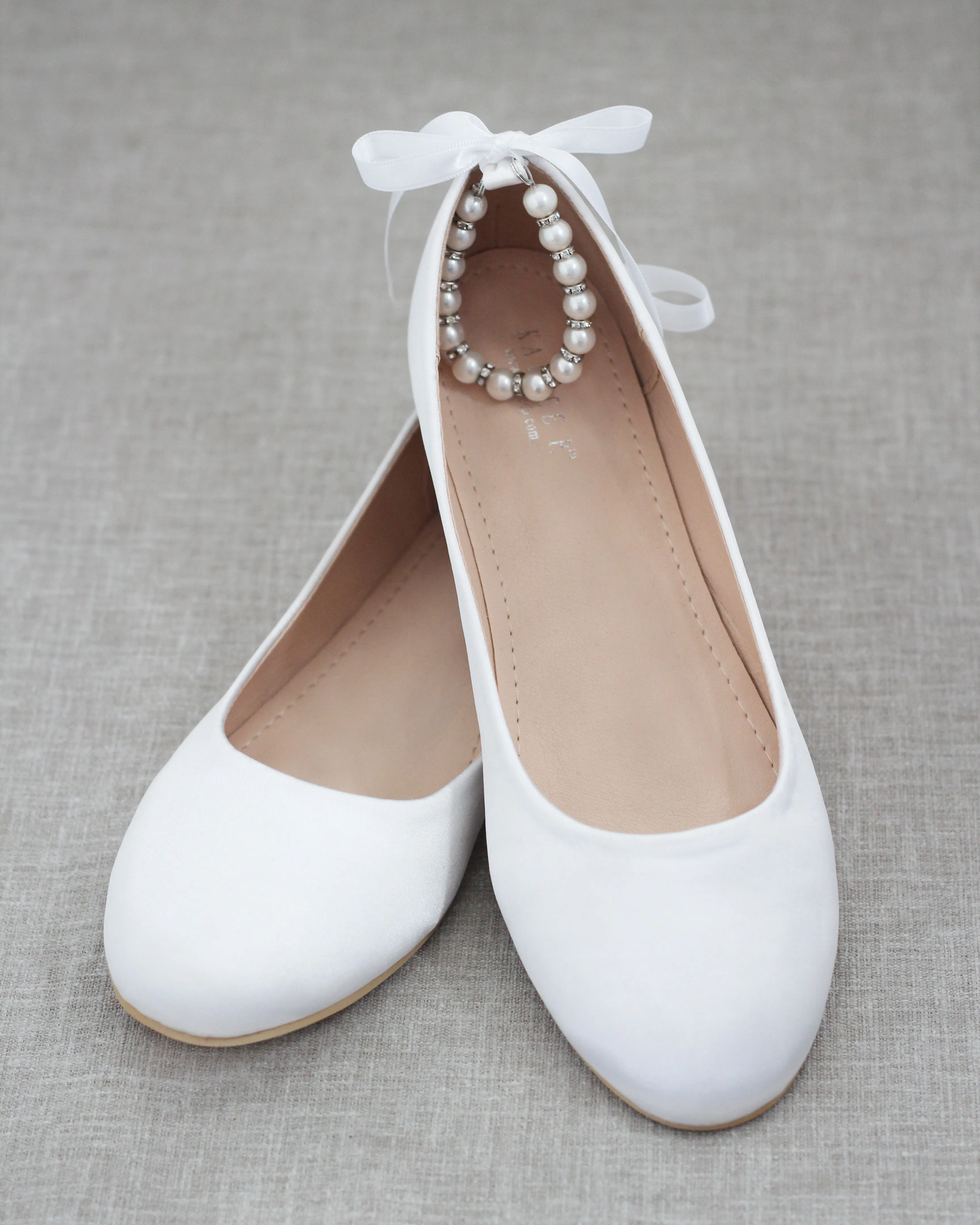 Ivory Bridal Round Toe Flat with Pearl Strap