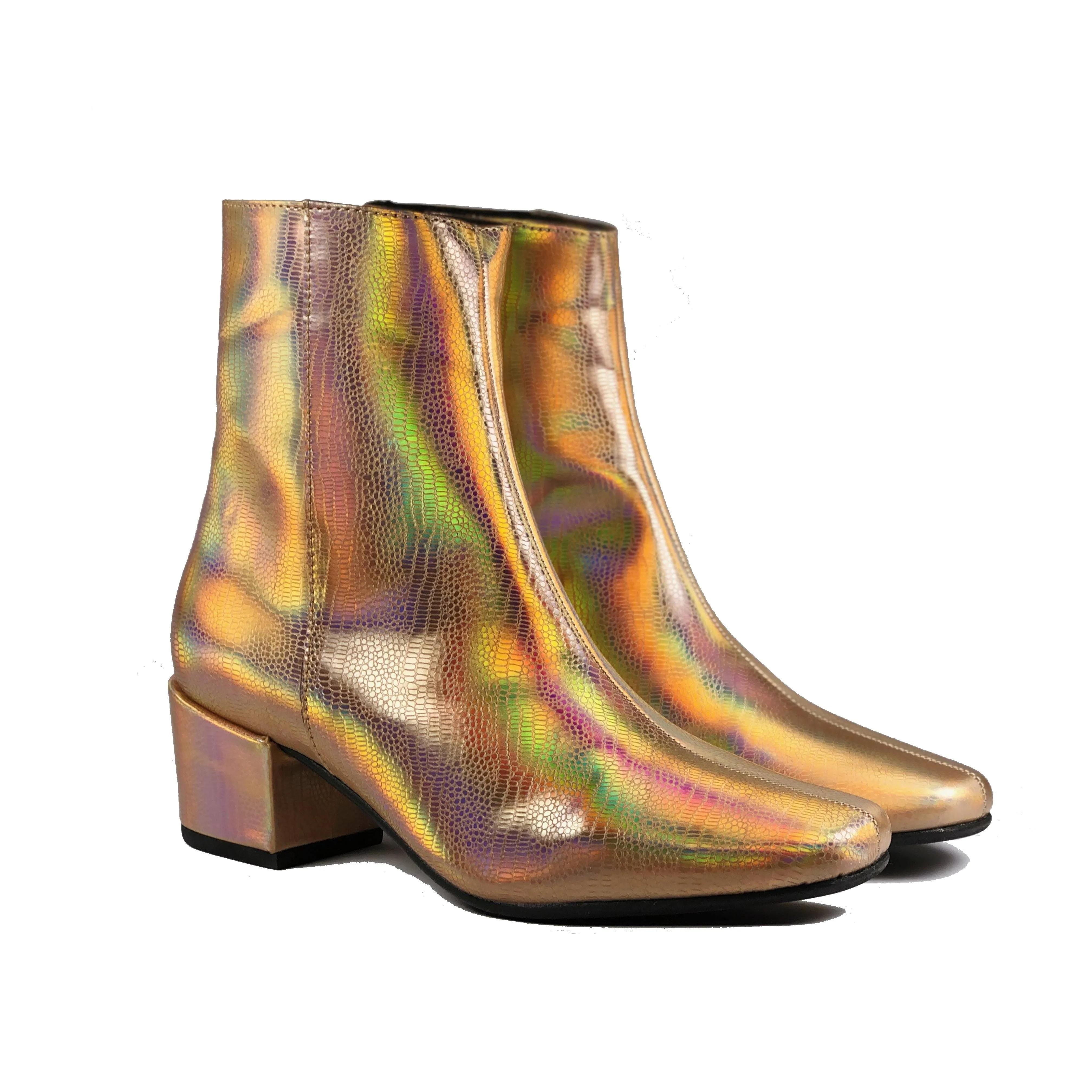 'Jacqui' vegan-leather ankle boot by Zette Shoes - holographic rose gold