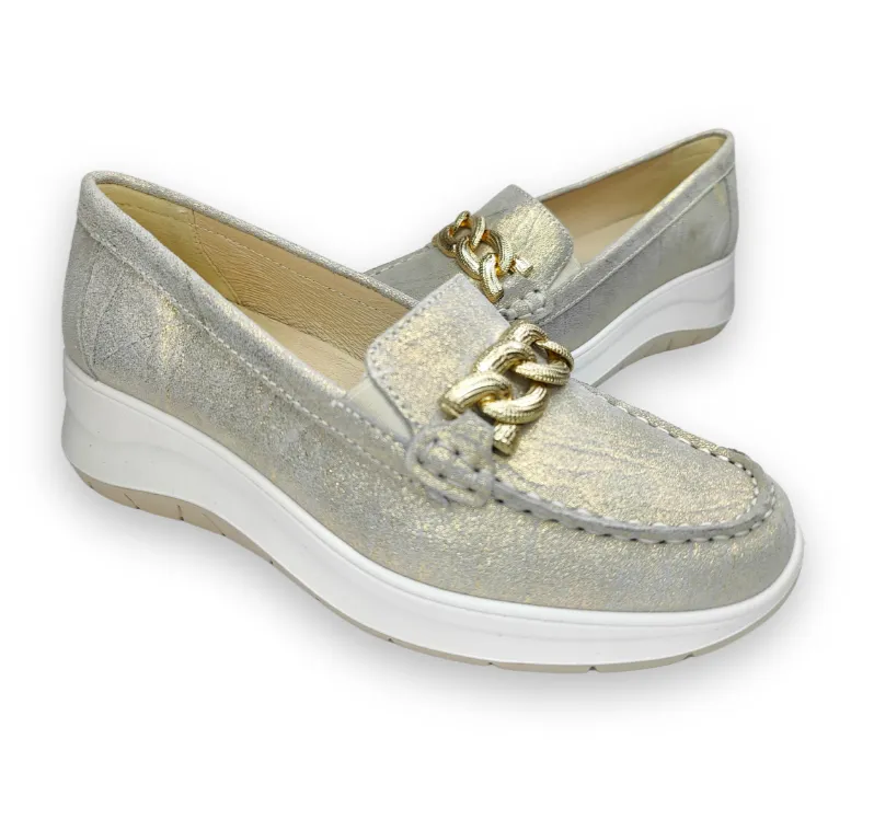 Ladies IGI & Co Slip On Shoes Gold Argento Buckle 5653444