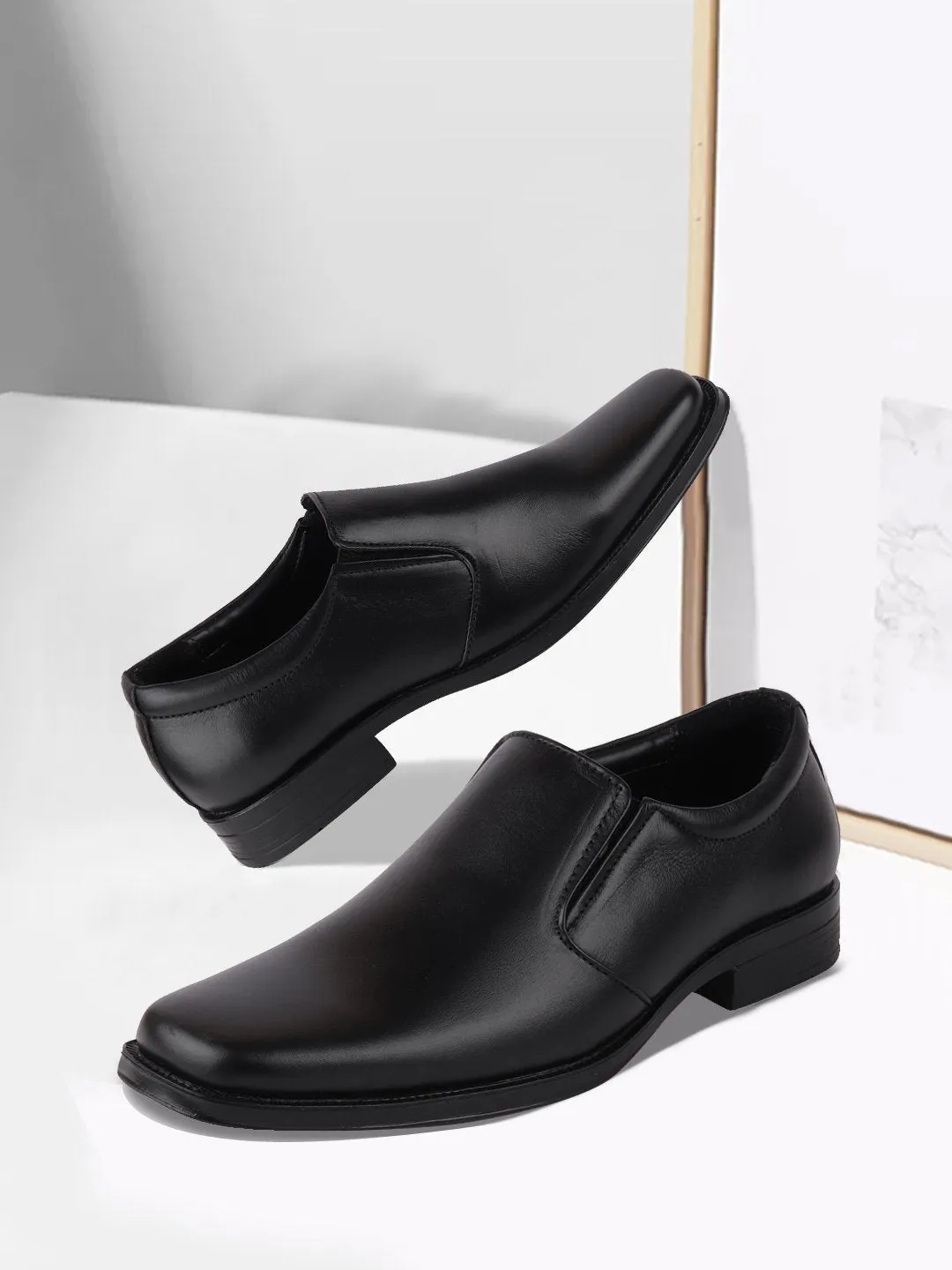 Men Black Formal Leather Slip-On Shoes