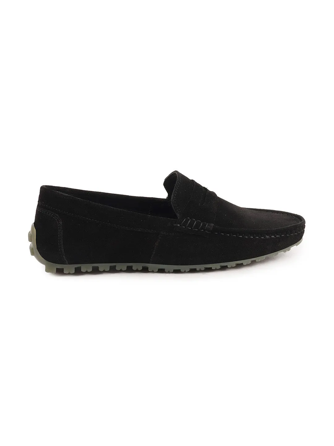 Men Black Suede Leather Side Stitched Slip On Driving Loafers and Mocassin