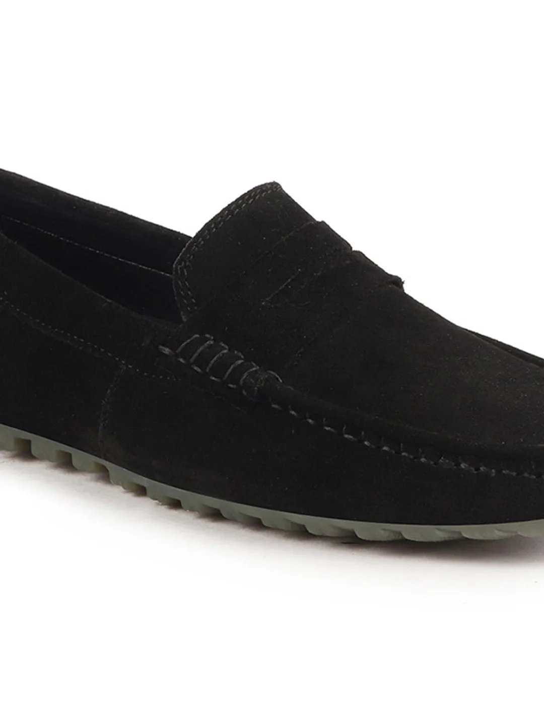 Men Black Suede Leather Side Stitched Slip On Driving Loafers and Mocassin