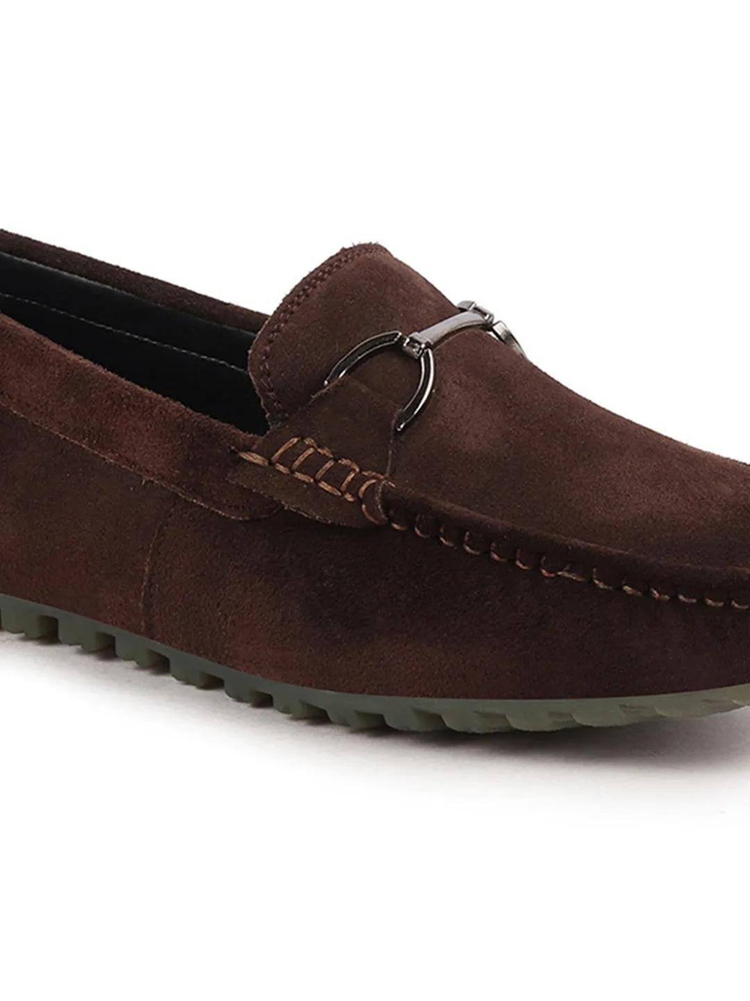 Men Brown Horsebit Buckle Suede Leather Slip On Driving Loafers