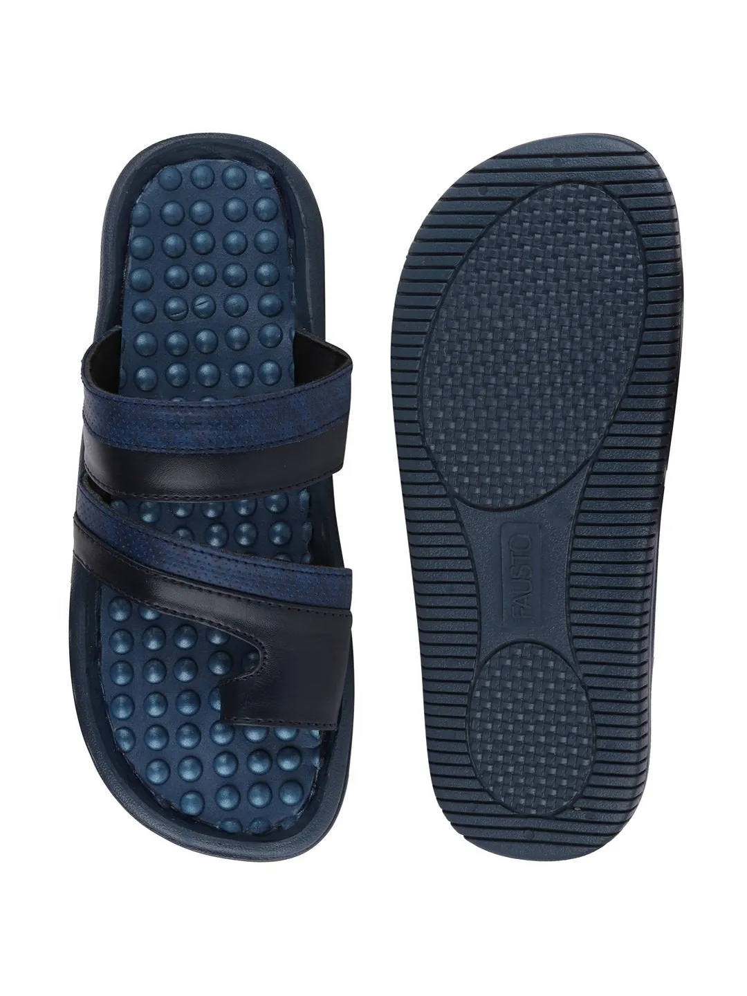 Men Navy Blue Casual Slip-On Slippers