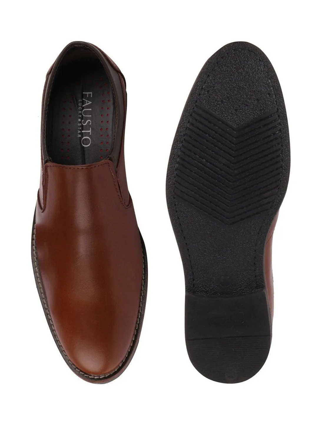 Men Tan Formal Slip-On Oxford Shoes