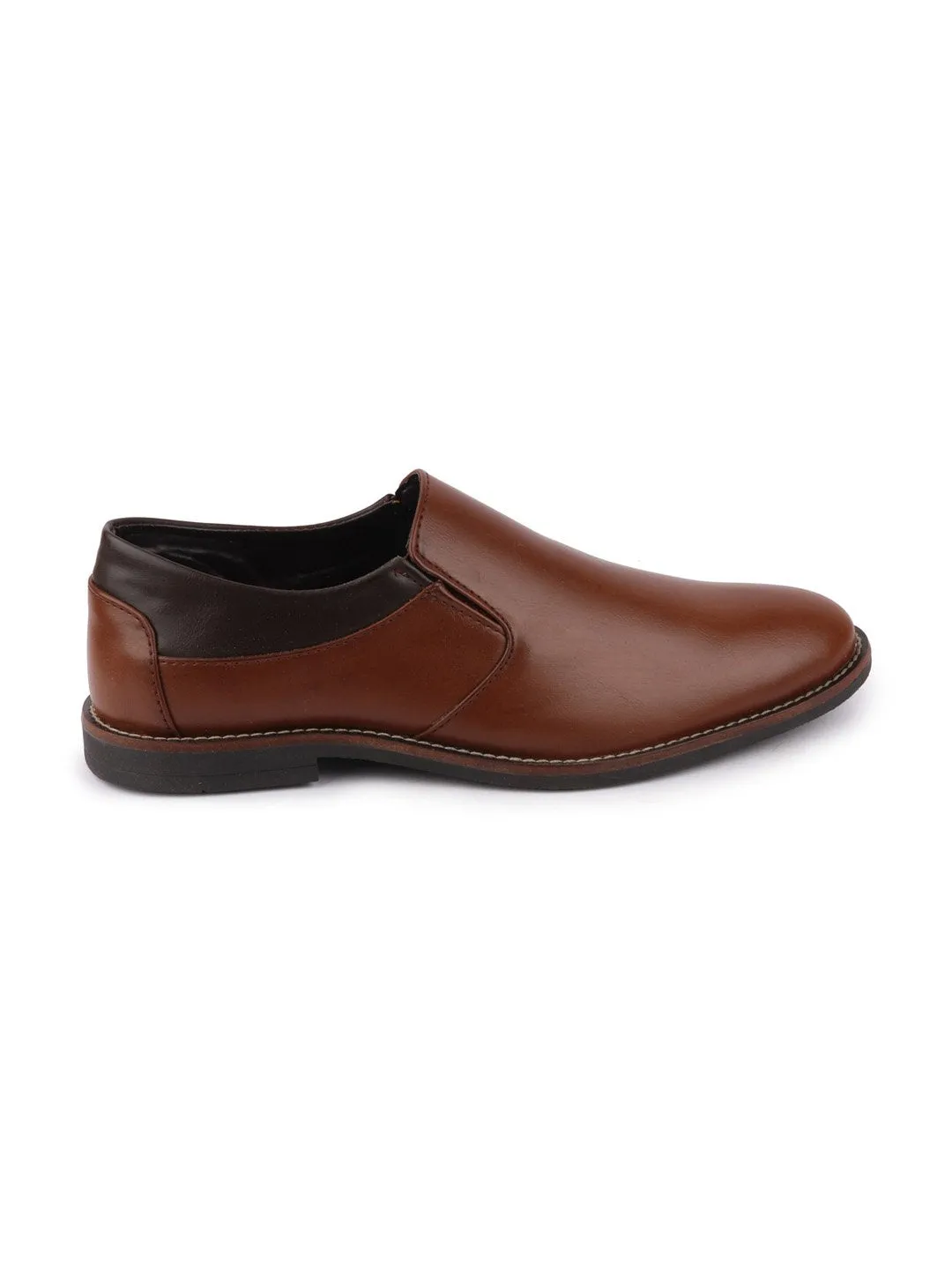 Men Tan Formal Slip-On Oxford Shoes