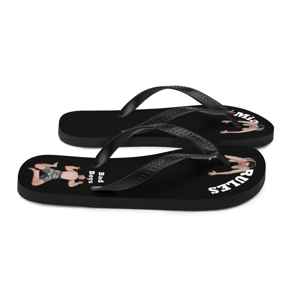 Mia Rules Flip Flops - 2 Tiny Men Look Up From Between Your Toes - 1 flat underheel