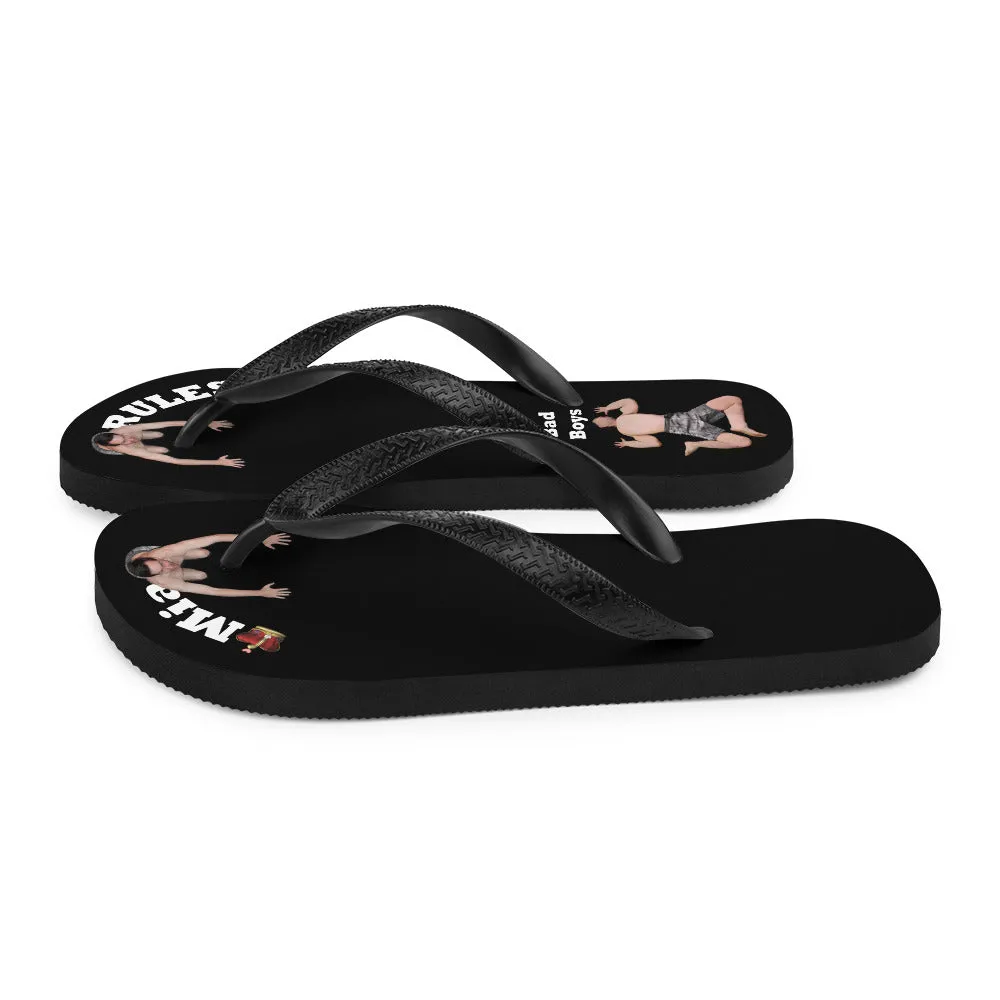 Mia Rules Flip Flops - 2 Tiny Men Look Up From Between Your Toes - 1 flat underheel