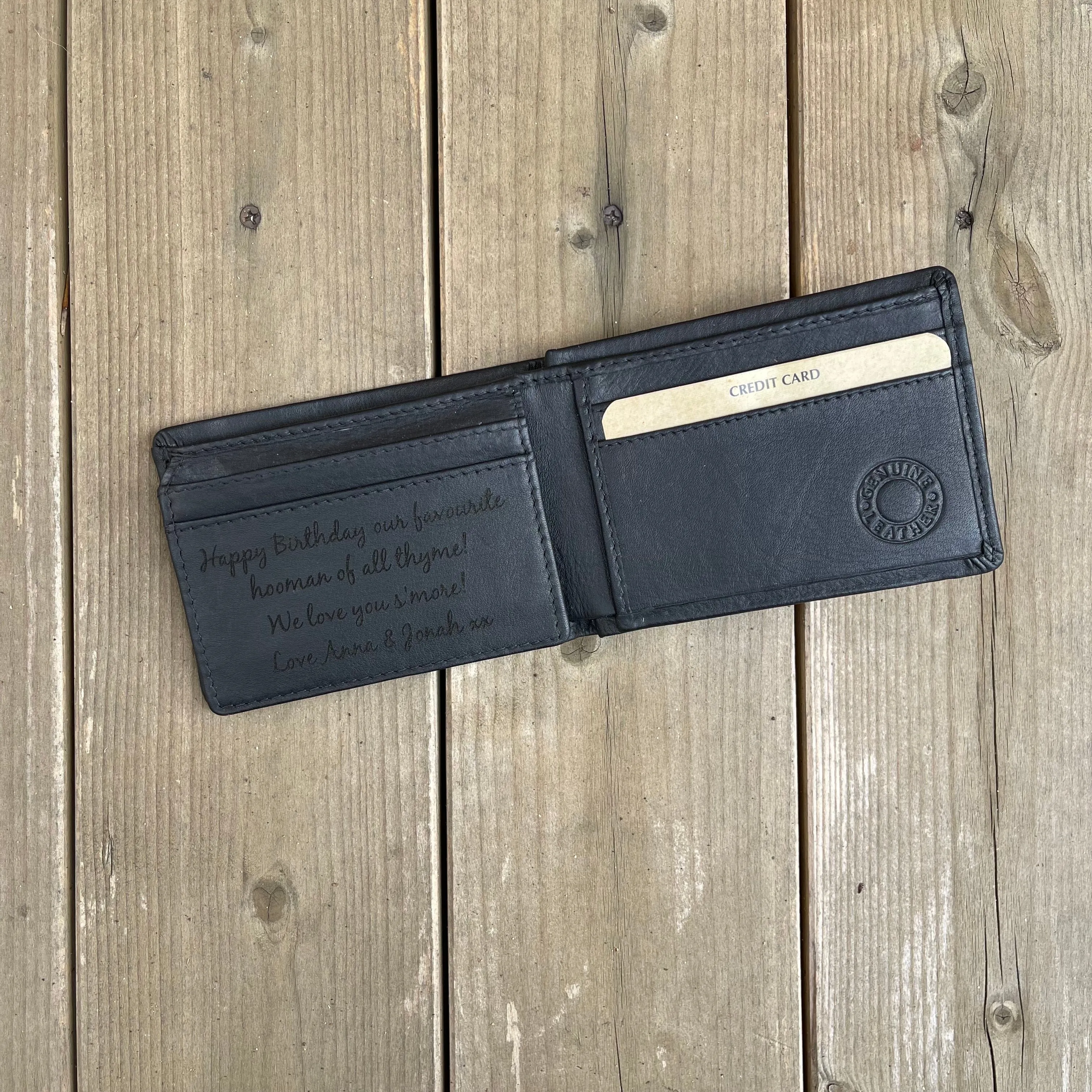 Personalised Slim Leather Wallet -BLACK