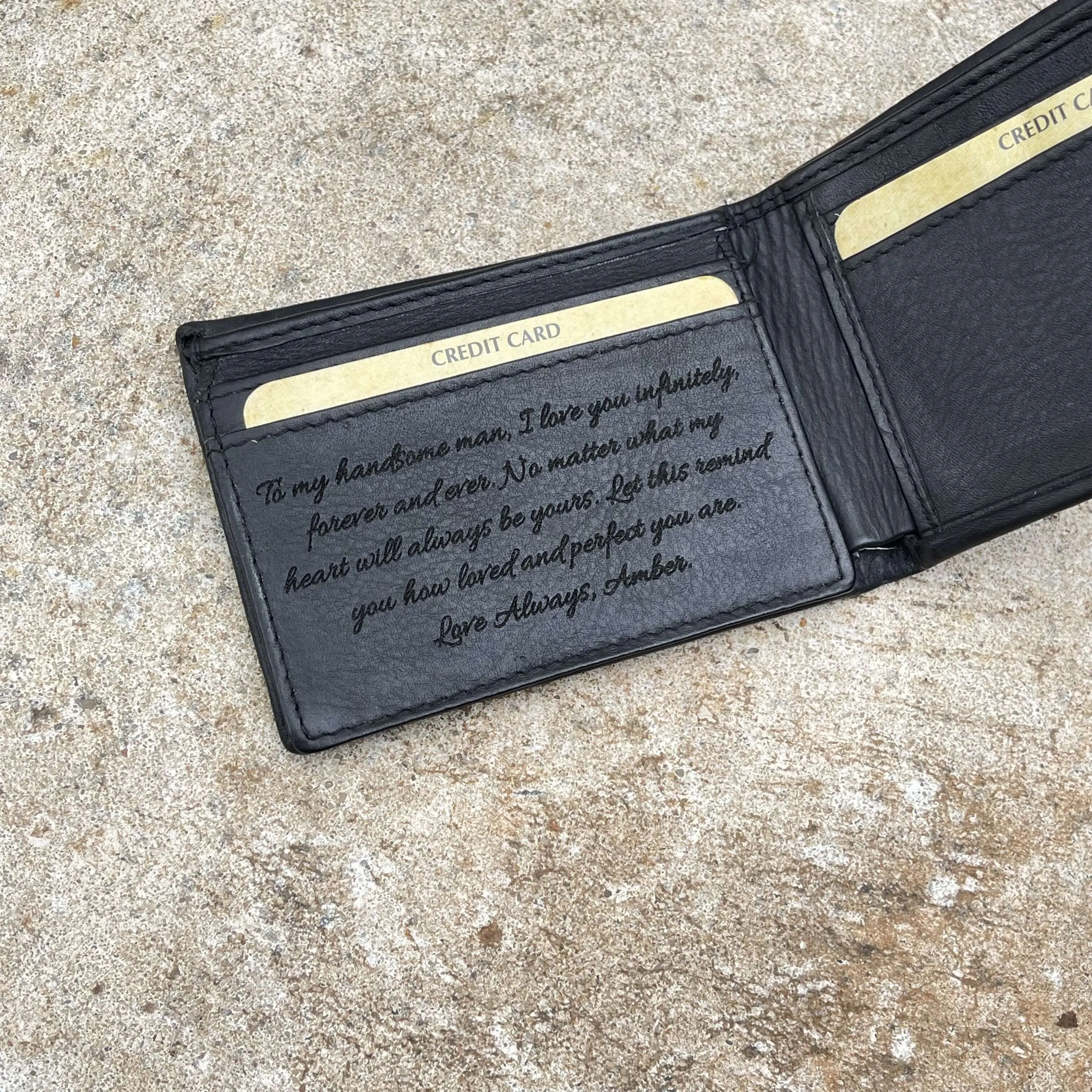 Personalised Slim Leather Wallet -BLACK