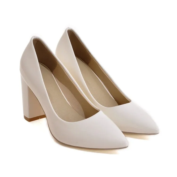 Pointed Toe Chunky Heel Pumps Women High Heels Shoes 8259