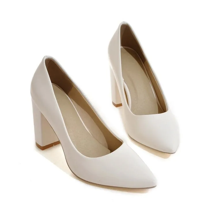 Pointed Toe Chunky Heel Pumps Women High Heels Shoes 8259