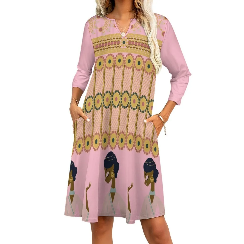 Touch of India 7-point sleeve dress - 4 colors