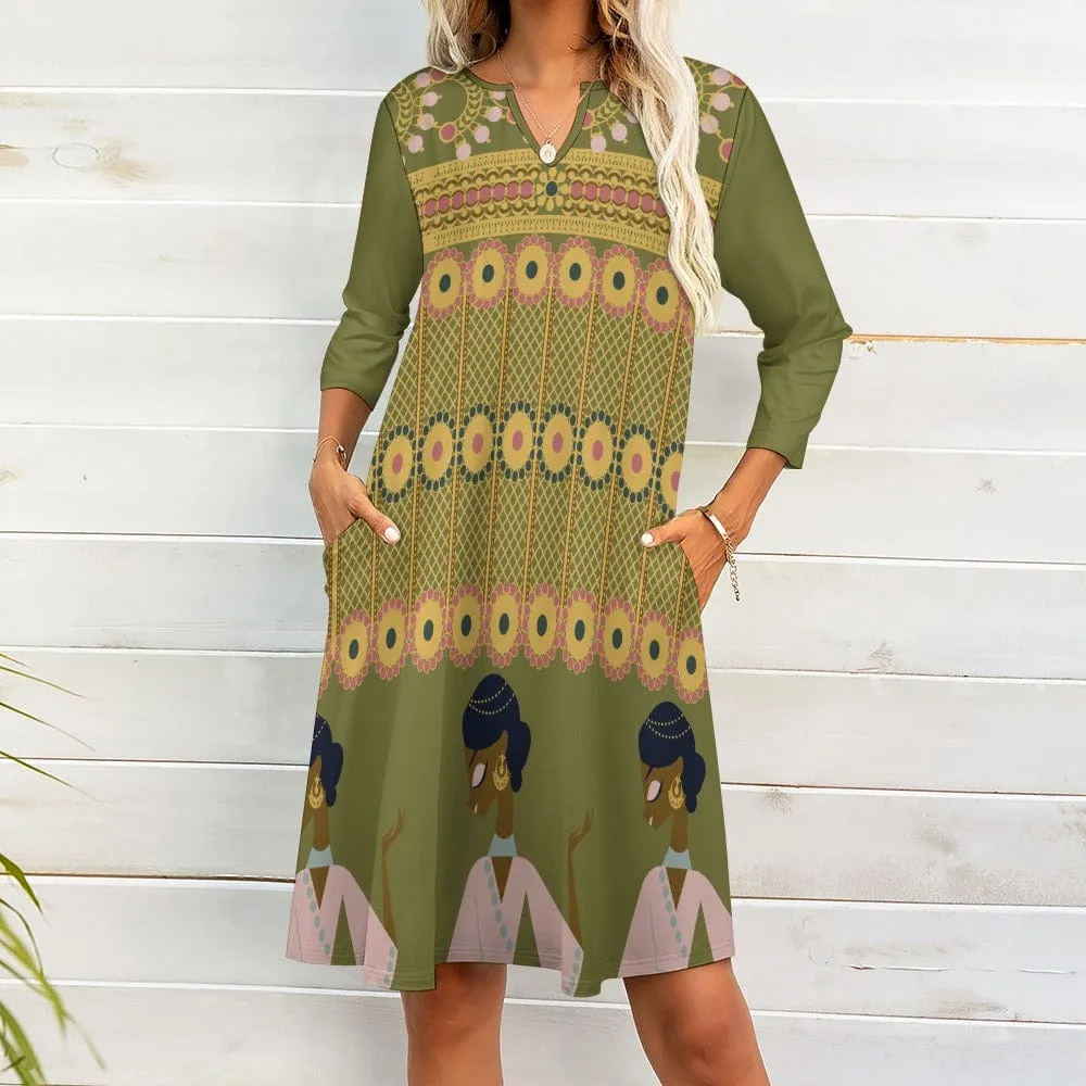 Touch of India 7-point sleeve dress - 4 colors