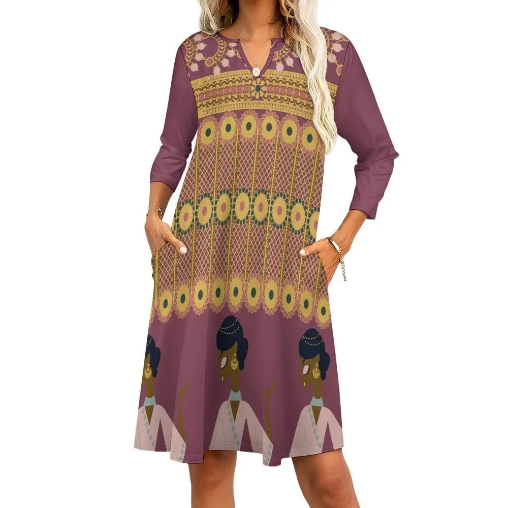 Touch of India 7-point sleeve dress - 4 colors