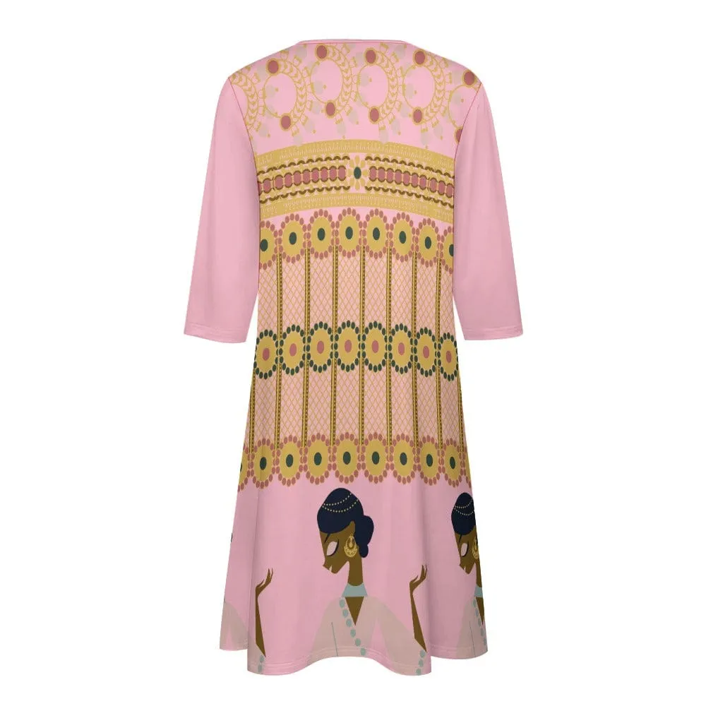 Touch of India 7-point sleeve dress - 4 colors