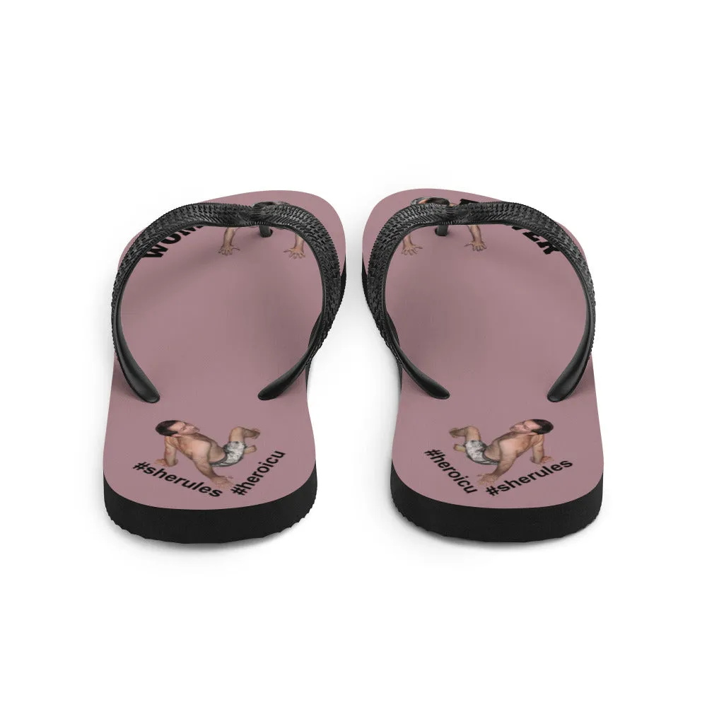 Woman Power Fabric Top Flip Flop Sandal Has Men Bow To Your Toes Dusty Rose Color with Black Letters (NEW 2023-04)