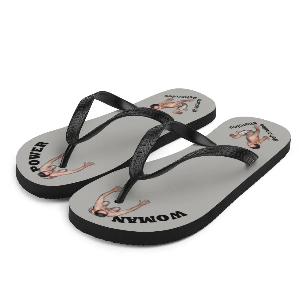 Woman Power Fabric Top Flip Flop Sandal Has Men Bow To Your Toes Gray Color with Black Letters (NEW 2023-04)