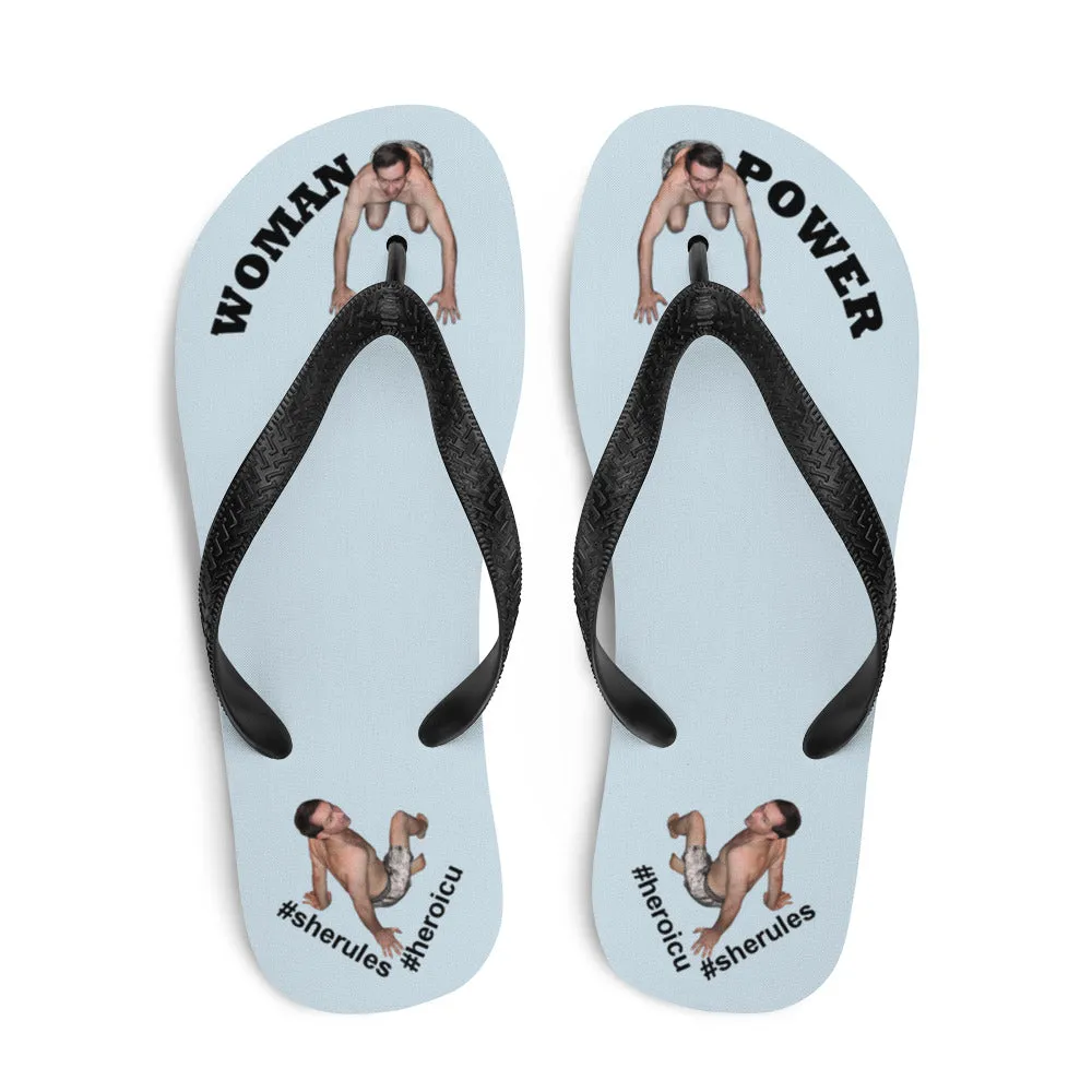 Woman Power Fabric Top Flip Flop Sandal Has Men Bow To Your Toes Light Gray Color with Black Letters (NEW 2023-04)