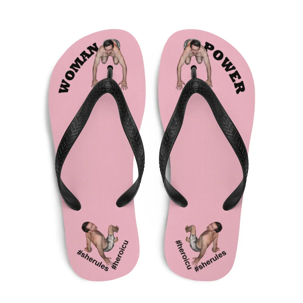 Woman Power Fabric Top Flip Flop Sandal Has Men Bow To Your Toes Pale Pink Color with Black Letters (NEW 2023-04)