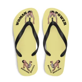 Woman Power Fabric Top Flip Flop Sandal Has Men Bow To Your Toes Pale Yellow Color with Black Letters (NEW 2023-04)