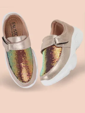 Women Golden Stylish Hook & Loop Sneakers