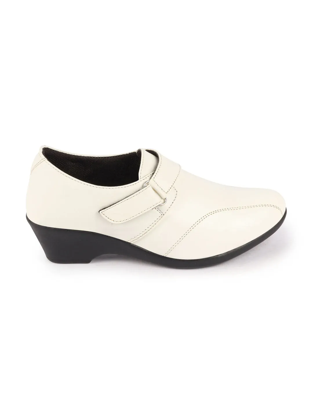 Women White Outdoor Fashion Hook and Loop Platform Heel Wedges