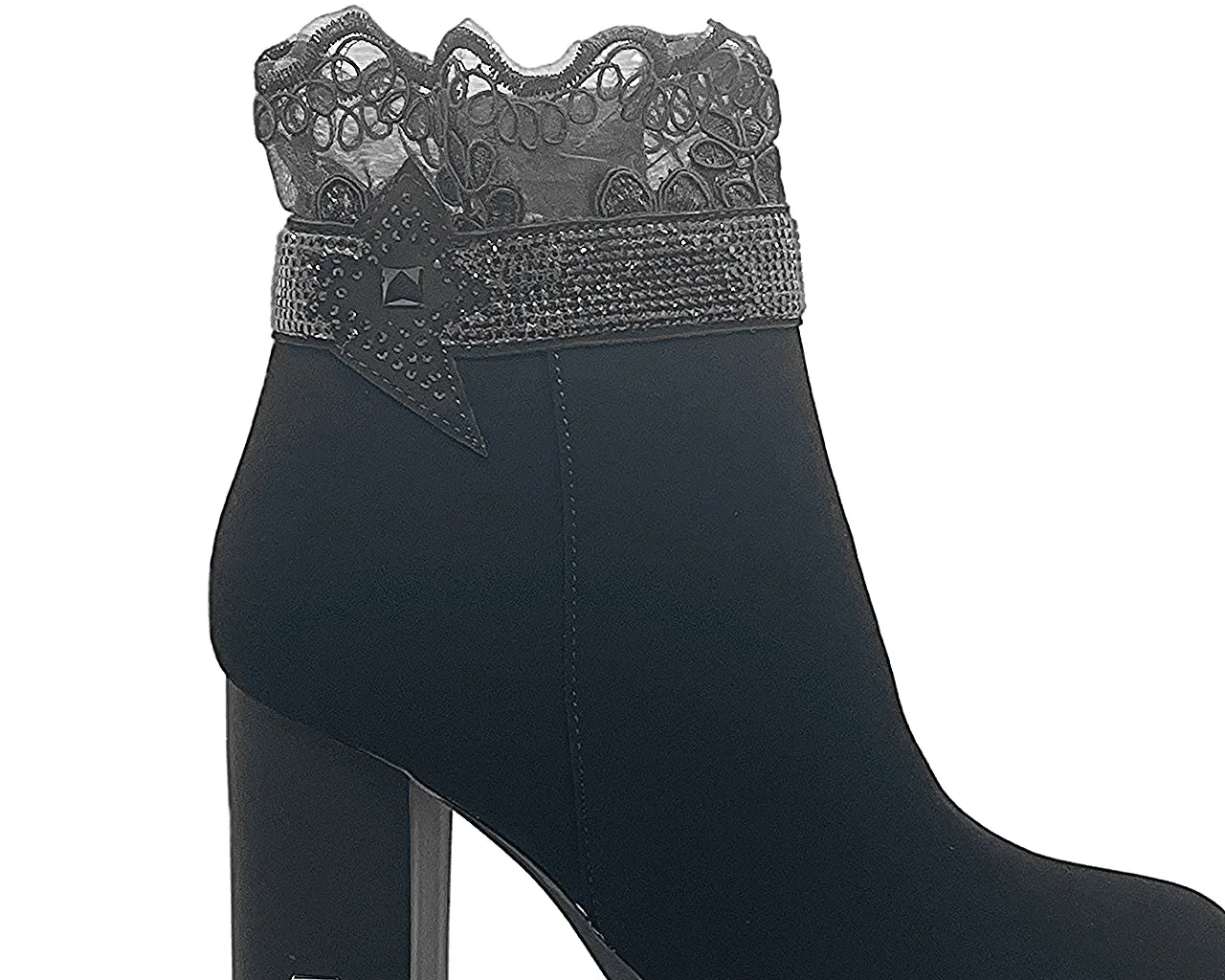 Women's Block High Heels Ankle Boots Net Black