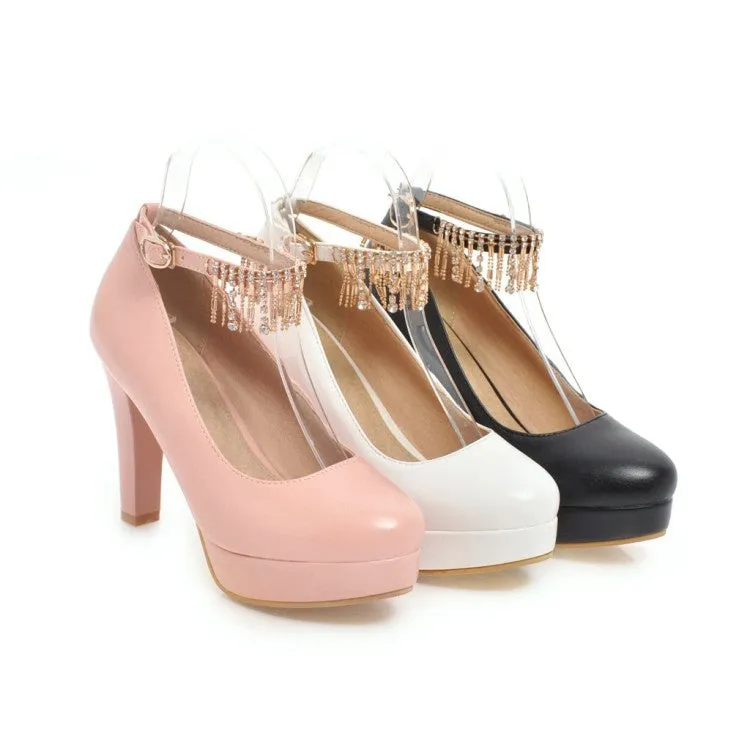 Women'sWomen's Ankle Strap Rhinestone Platform Pumps High Heels Shoes